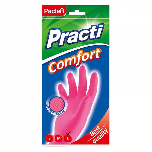 Перчатки резиновые Paclan Comfort L розовый