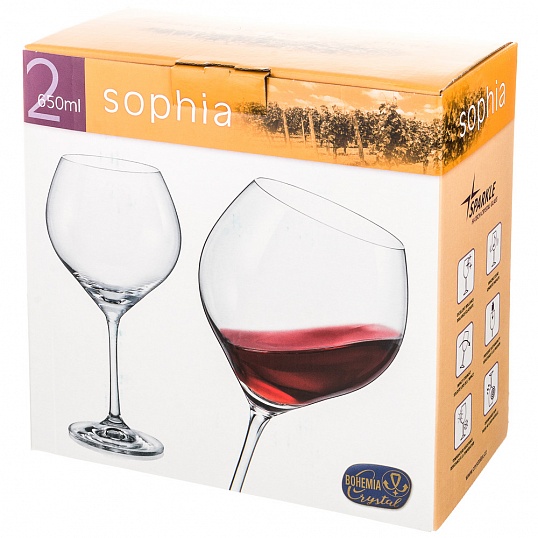 Набор бокалов для вина 650 мл Bohemia Crystal Sophia 2 шт