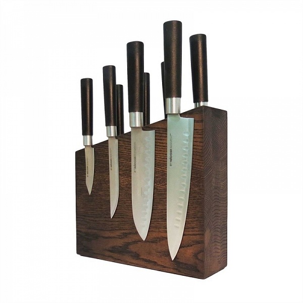 Магнитная подставка для ножей на 8 ножей Woodinhome дуб тёмный